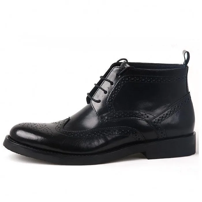 New High-top Shoes Male Men's European Style Cow Genuine Leather Boots Round Toe Punching Lace Up Man JS-A0107 | Обувь