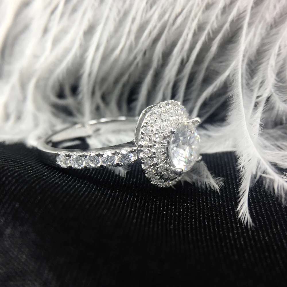 Твердое 14K белое золото 2ctw 6 5 мм Центр круглый вырез DF Moissanite обручальное кольцо