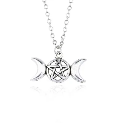 Винтажные модные ювелирные изделия Тройная Лунная богиня Wicca Pentagram Magic амулет-талисман Мужская подвеска кулон с полумесяцем женщины Тибетский колье - Окраска металла: style1