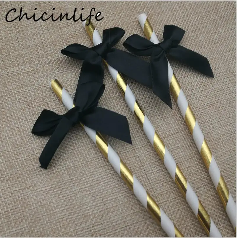 black Chicinlife 10 шт., белый/черный/розовый/синий бант, бумага для питья, соломинки, вечерние, для детского душа, для свадьбы, юбилея, пол, открытые принадлежности - Цвет: black