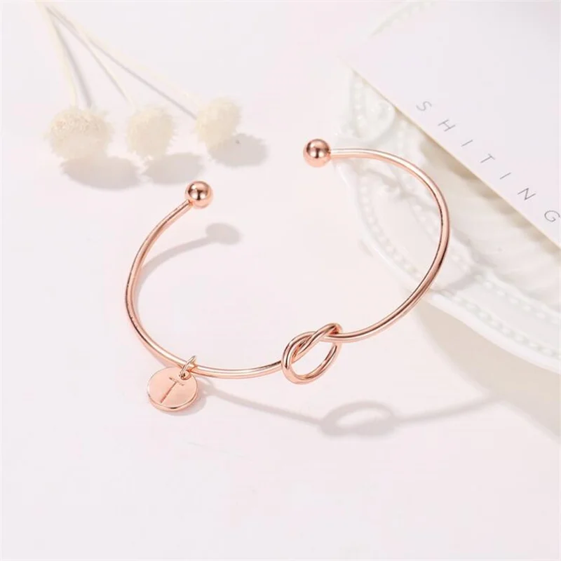 2019 ID Bracelets Silver Rose Color Letter Bangles Knot Charm Open Cuff Bangle Woman Personality Jewelry Gifts |