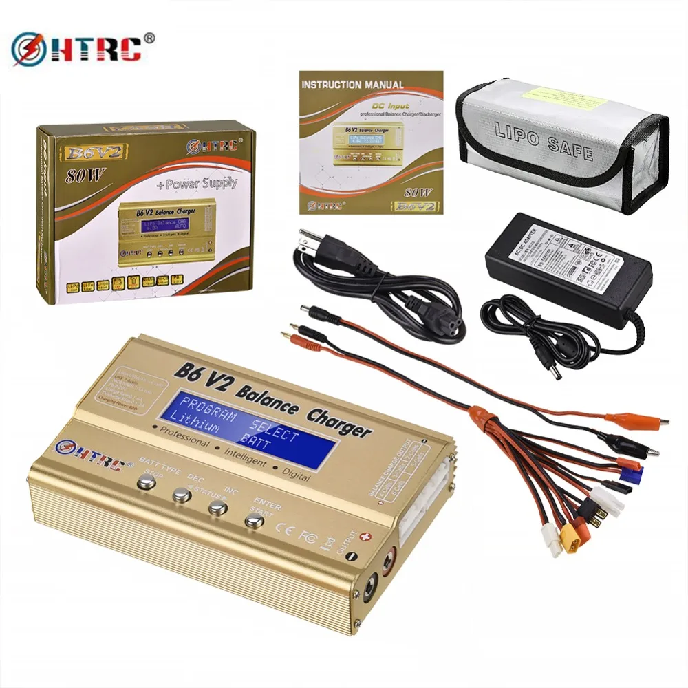 HTRC B6 V2 80 Вт 6A LiPo балансирующее зарядное устройство 8 в 1 Набор зарядных кабелей 15