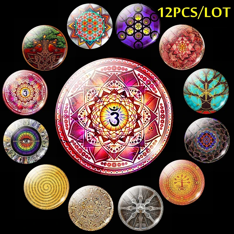 Стекло мандалы для йоги 12 шт./лот изображение дерева жизни 25 мм кабошон