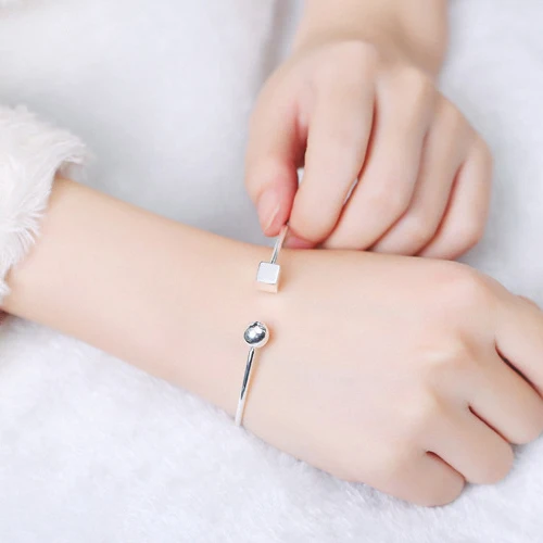 silver bangle Модные женские круглые квадратные Открытые Браслеты, женские панк геометрические браслеты, ювелирные изделия, бижутерия - Окраска металла: silver bangle