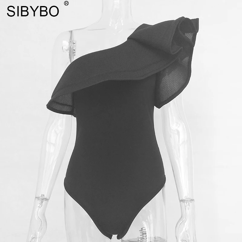 SIBYBO цельный сетчатый сексуальный комбинезон с оборками для женщин на лето и весну, женские комбинезоны с открытыми плечами, пляжный Облегающий комбинезон, комбинезон