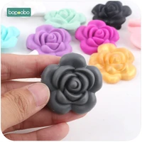 bopoobo 5pc bpa free silicone teether rose beads silicone flower pendant food grade teether diy crafts sensory chewing toy