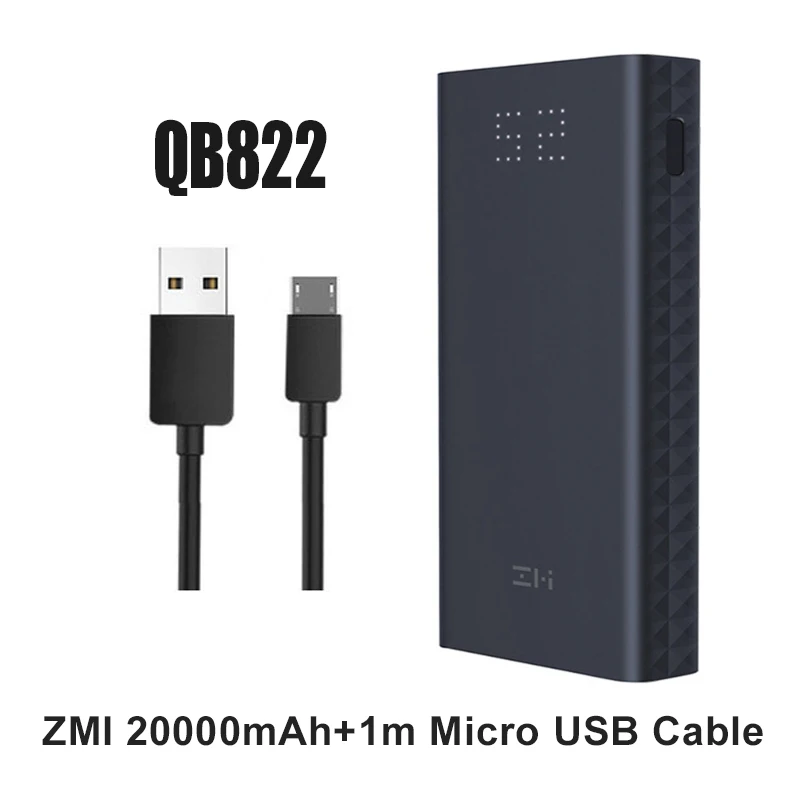 add Micro cable ZMI power Bank 20000 мАч Быстрая зарядка 3,0 20000 мАч Внешний аккумулятор зарядное устройство для мобильного телефона QB821 QB822 - Цвет: add Micro cable