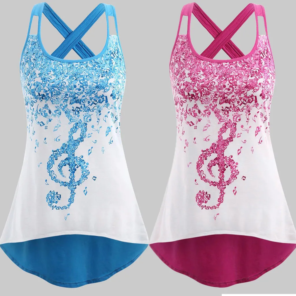 Хит продаж женская блузка с принтом музыкальных нот майка без рукавов