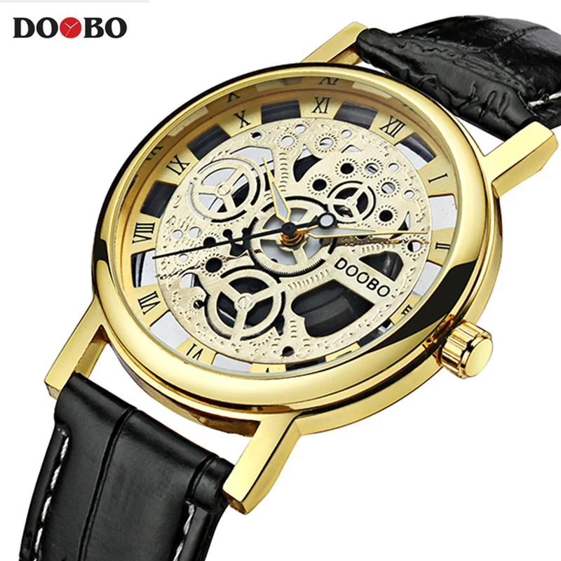 D010 black gold Relogio Masculino, мужские часы, Топ бренд, роскошные мужские военные спортивные наручные часы, кожа, кварцевые часы erkek saat DOOBO Hours - Цвет: D010 black gold