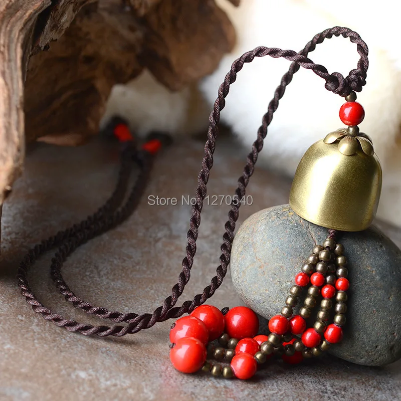 Красные камни тайские ювелирные изделия длинное этническое ожерелье новые