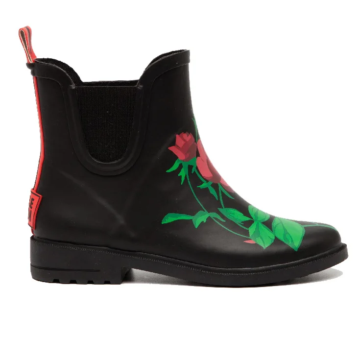 Roses Black DRIPDROP Резиновые сапоги для женщин Женские резиновые ботильоны Розы Фламинго - Цвет: Roses Black