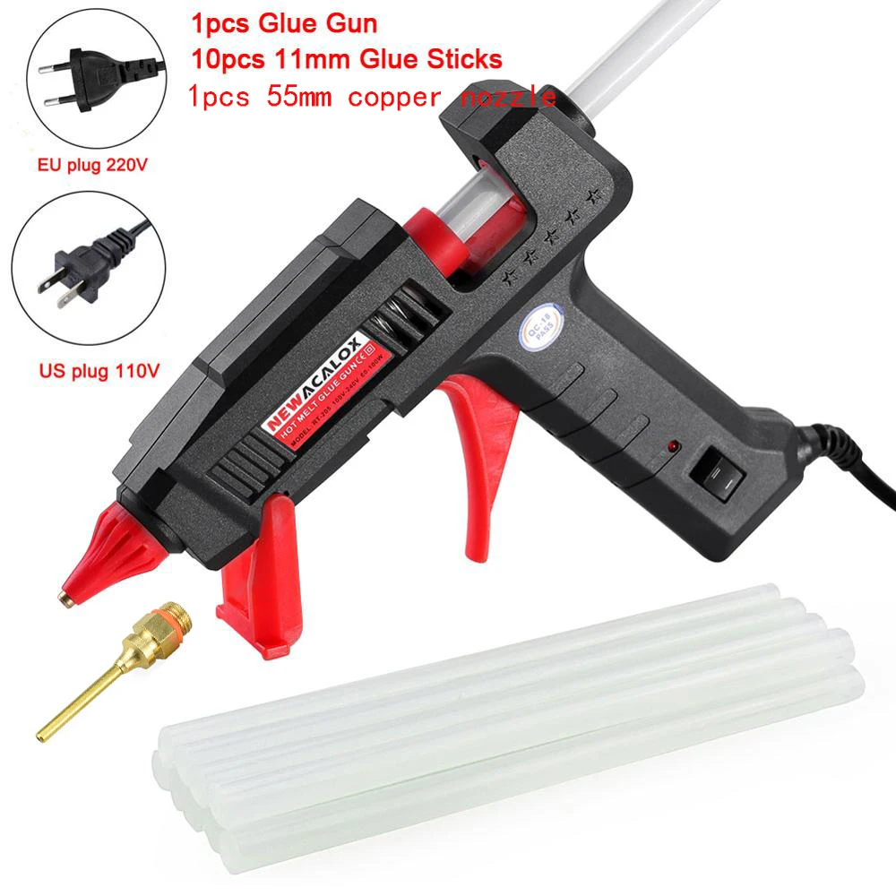 Copper Nozzle NEWACALOX EU/US 60 Вт 100 вт DIY термоклеевой пистолет промышленный медный сопло Gluegun 10 шт. 11 мм клеевой пистолет для рукоделия Инструменты для ремонта - Цвет: Copper Nozzle