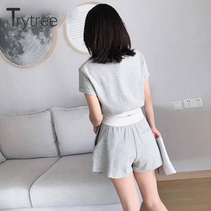 Женский комплект из двух предметов Trytree повседневный топ на завязках с o образной