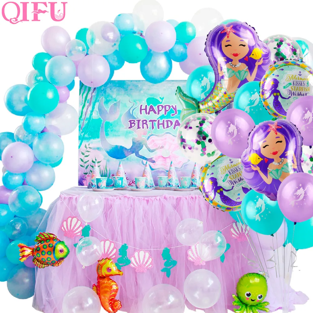 

QIFU Little Mermaid Balloon Party Baloons Birthday Party Decor Kid Favor Child Mermaid Party Ballon Happy Birthday Banner Supply
