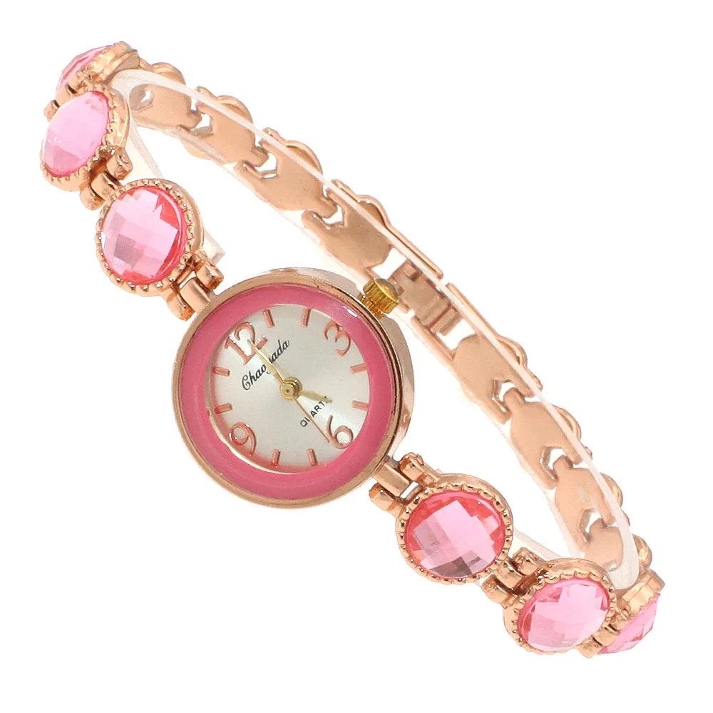 Gold Pink Роскошные камни кристалл элегантный модный бренд новые черные камни для женщин часы Дамы Девушка Нержавеющая сталь платье наручные часы O72 - Цвет: Gold Pink
