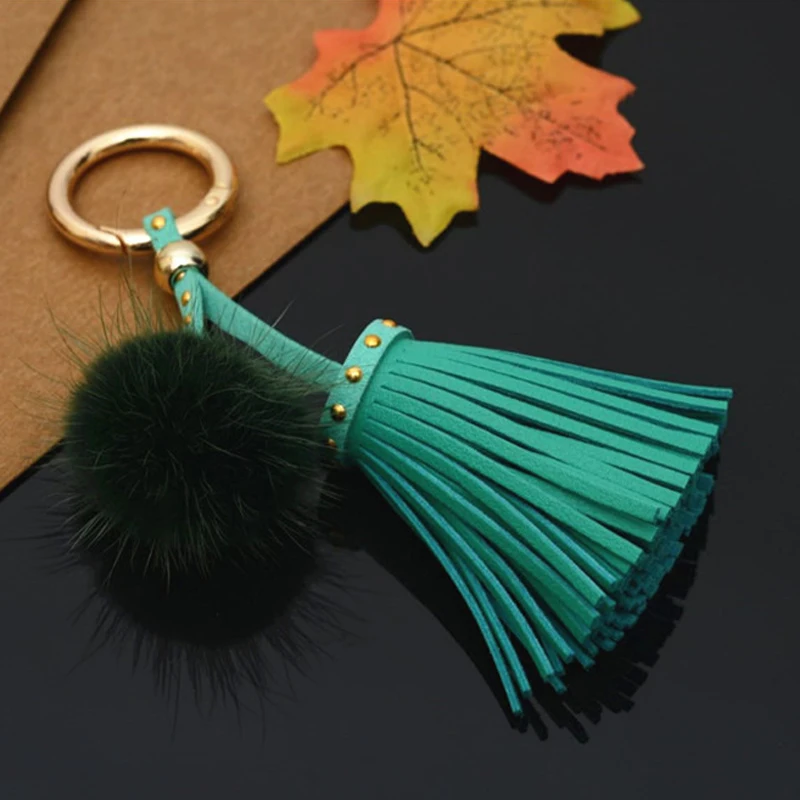 Брелок для ключей с кисточкой брелок кожаным меховым помпоном автомобильные