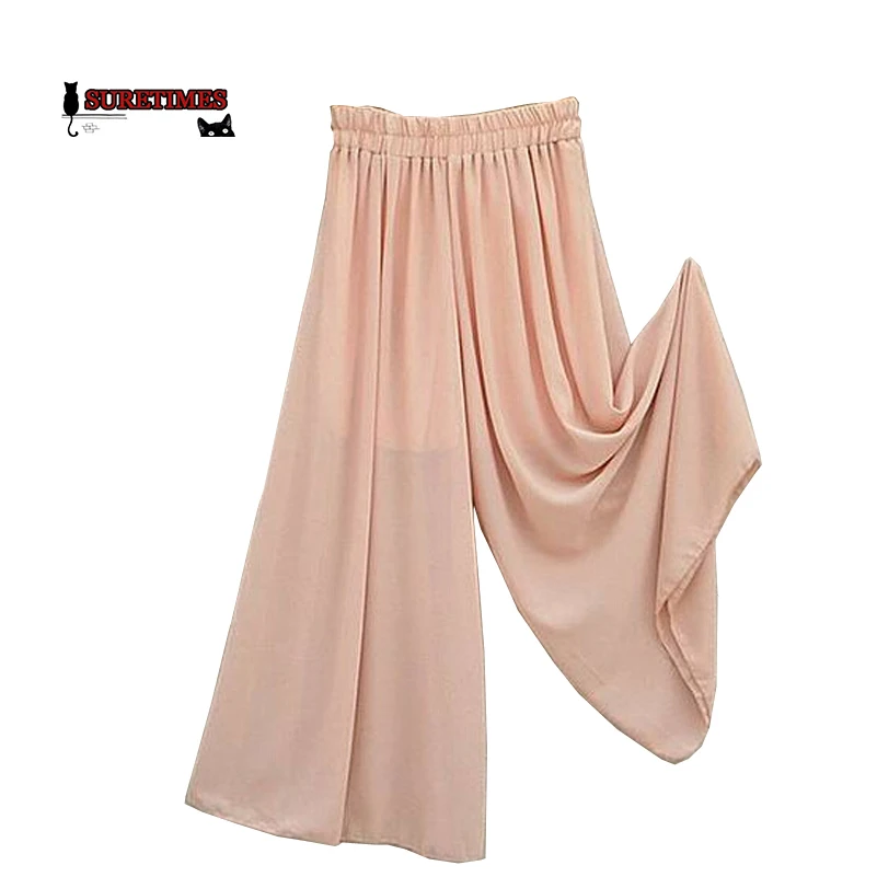 Женские длинные широкие брюки однотонные шифоновые юбки модные шаровары