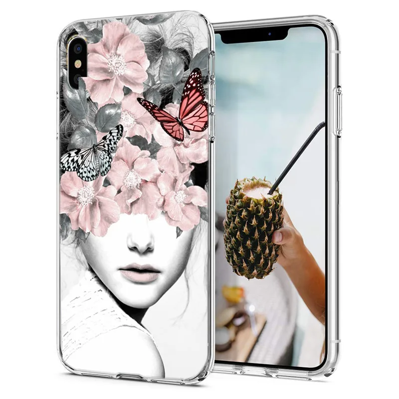 Для iPhone6 7 8 plus XS Max X XR чехол Силиконовые Мягкие окрашенные сумки цветы узорные