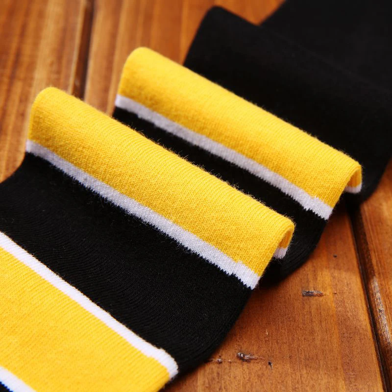 Новые женские девочек студенческие чулки высокого качества хлопка черный желтый