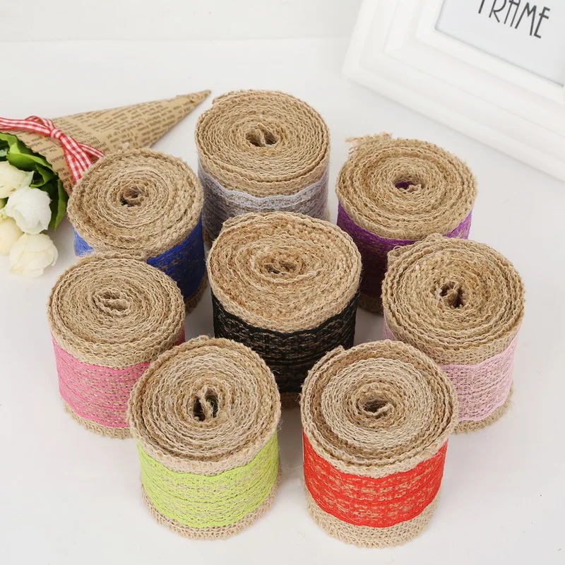 Ширина 6 см 2 м/рулон натуральная джутовая Мешковина гессианская лента с
