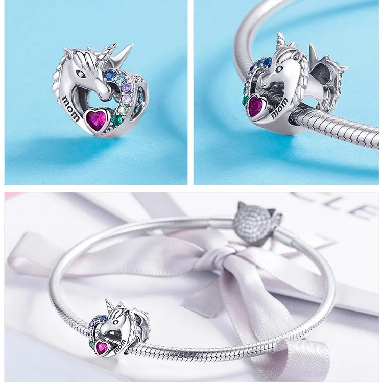 Подходит для браслета Pandora Серебро 925 CZ эмаль Единорог амулеты дети красочные карусель на детской площадке бусины для изготовления ювелирных изделий