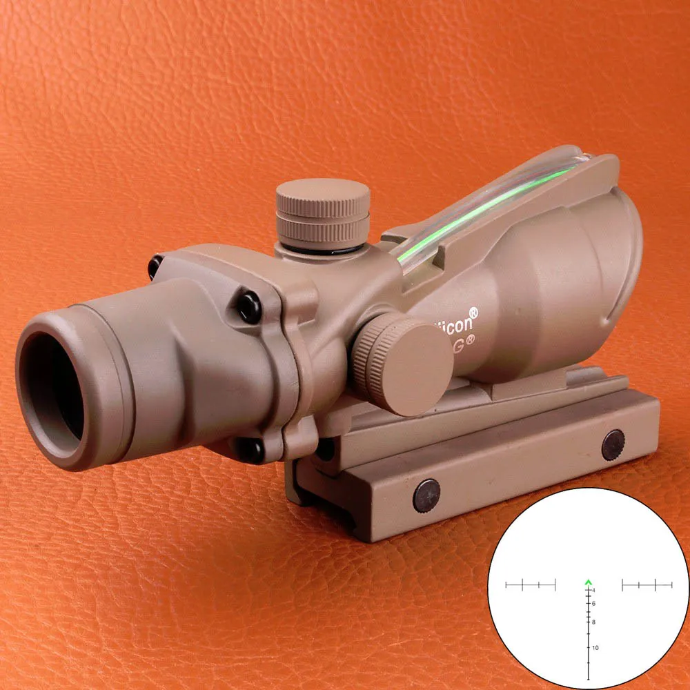 tan-4X32green-light Ohhunt Охота Прицел ACOG 4X32 настоящий волоконный оптика красный зеленый с подсветкой шеврон стекло травление сетка тактический оптический прицел - Цвет: tan-4X32green-light