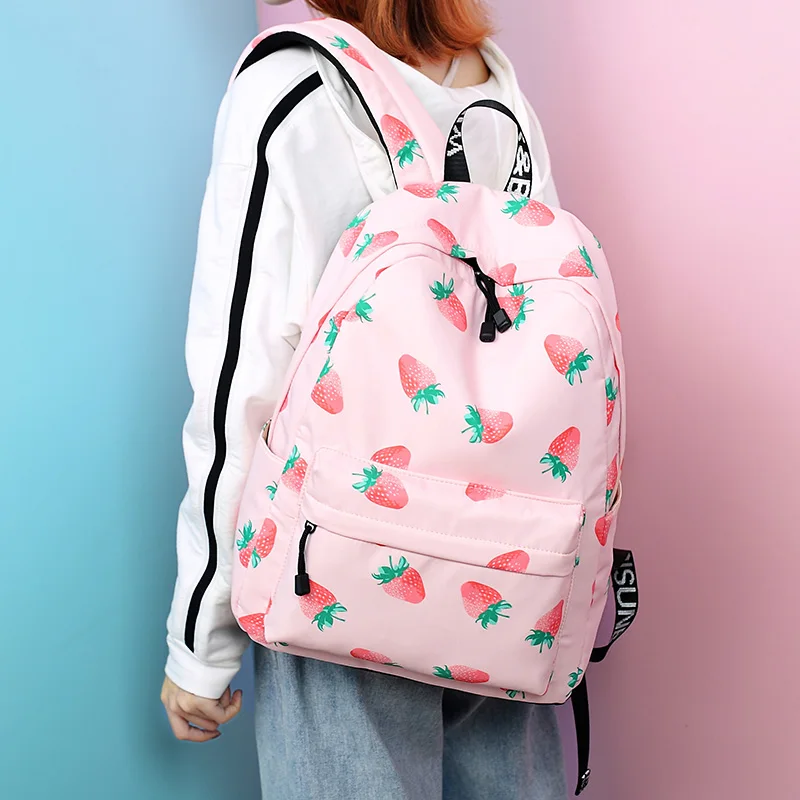 Fashion Women Waterproof Backpacks Fruit Strawberry Printing Large School Bags For Girls Bag Rucksack Bolsas Mochilas Femininas | Багаж и
