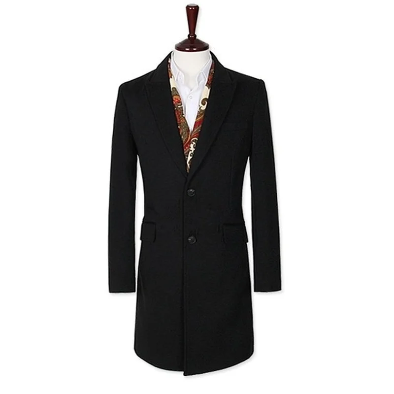 Мужское длинное шерстяное пальто Zogaa повседневное приталенное однобортное Осень