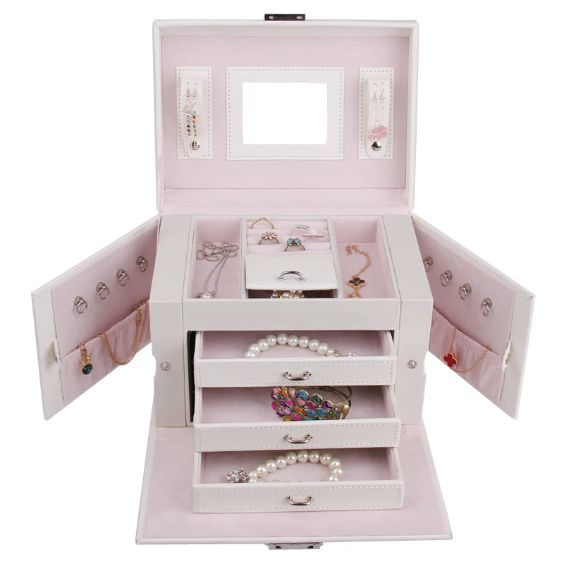 Белая большая шкатулка для ювелирных изделий органайзер девочек ожерелье