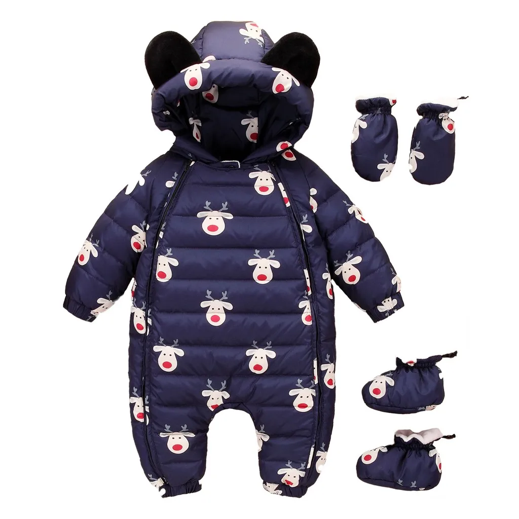 Dark Blue LONSANT/Детские комбинезоны с капюшоном, с длинными рукавами, с принтом, теплые, Dos Desenhos Animados Menina Infantil, детские зимние комбинезоны, N30 - Цвет: Dark Blue