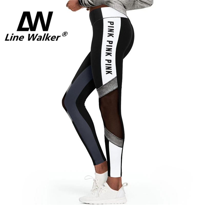 Сетчатые штаны для йоги Line Walker розовые спортивные Леггинсы с принтом и высокой