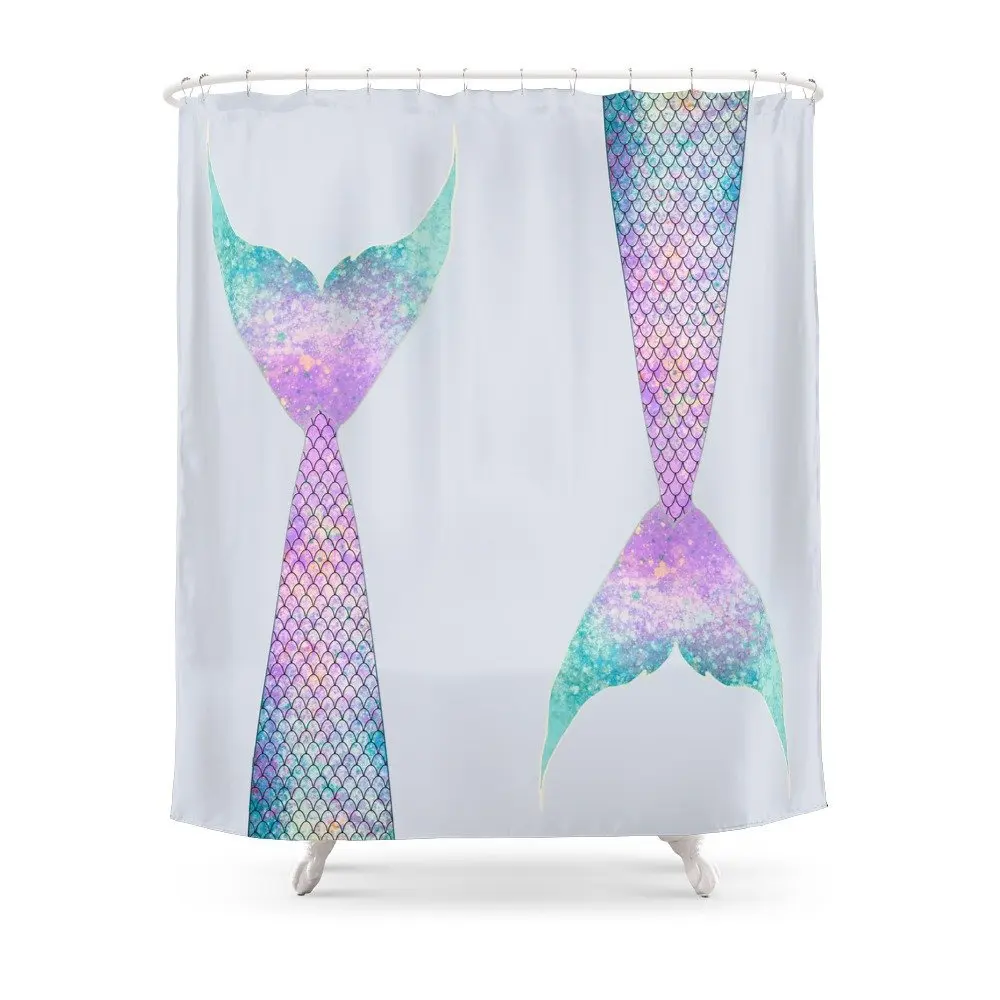Mermaid Tail (purple &amp Green) Shower Curtain Set Waterproof Fabric Bath For Bathroom With Non-slip Floor Mat | Дом и сад