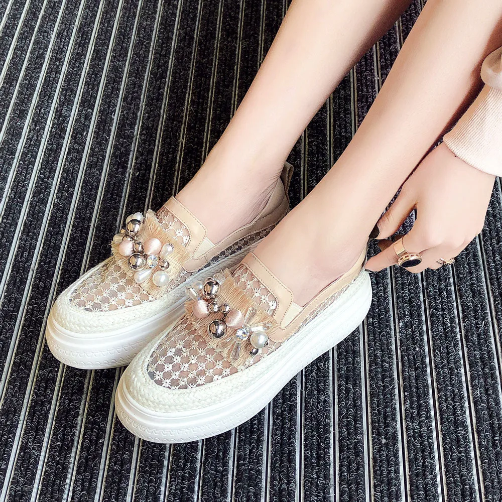 Лоферы женские на плоской платформе сетчатые Роскошные туфли ручной работы