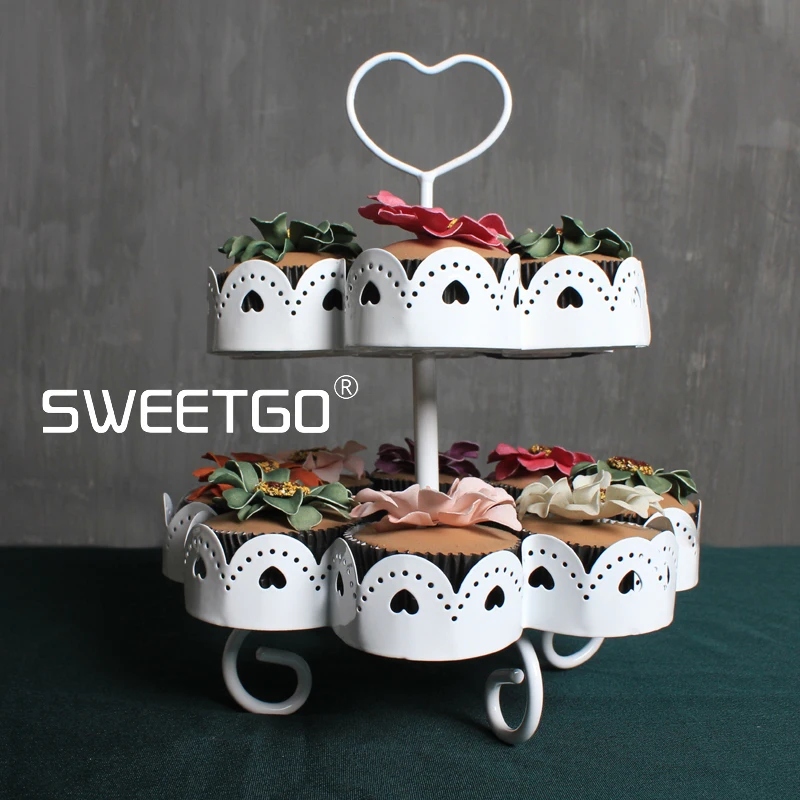 Cake Wedding IRON Heart Tray White Hollow Out Lace Dessert Frame | Дом и сад