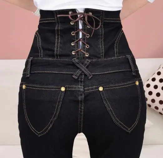 

Women 's high waist jeans was thin large size pencil pants jeans trousers