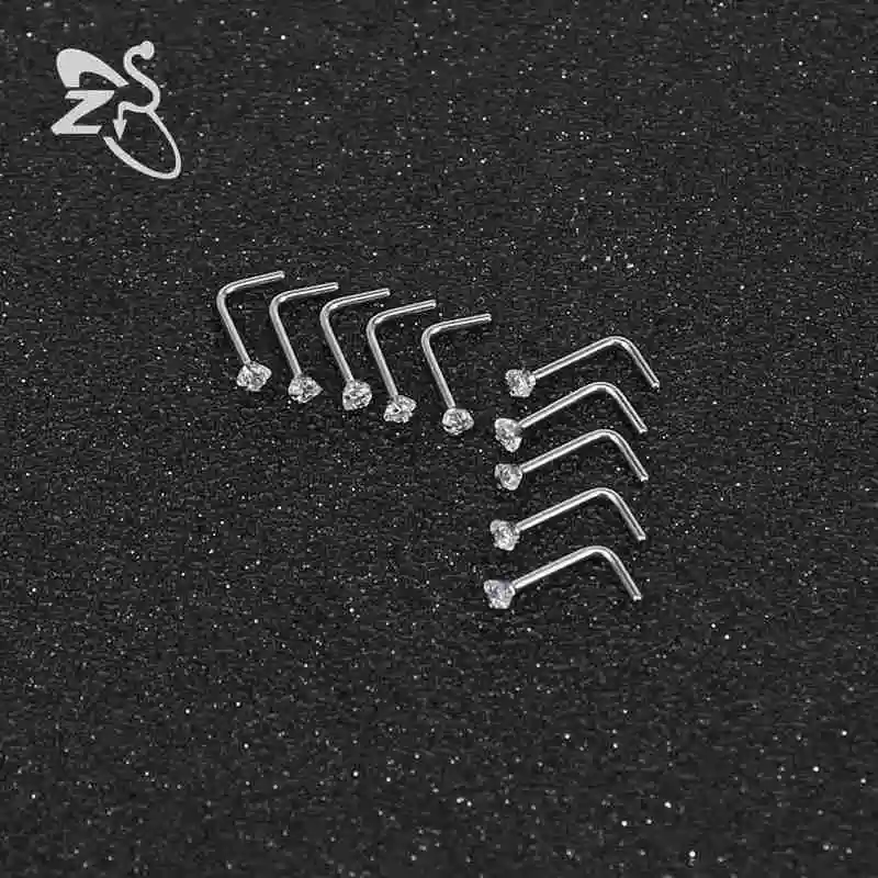 AOEDEJ 10 Pcs 1 Lot 20g Nose Rings& Studs Round Crystal Nose Rings Piercing Body Jewelry L-shape Nose Stud Cubic Zircon Nostril