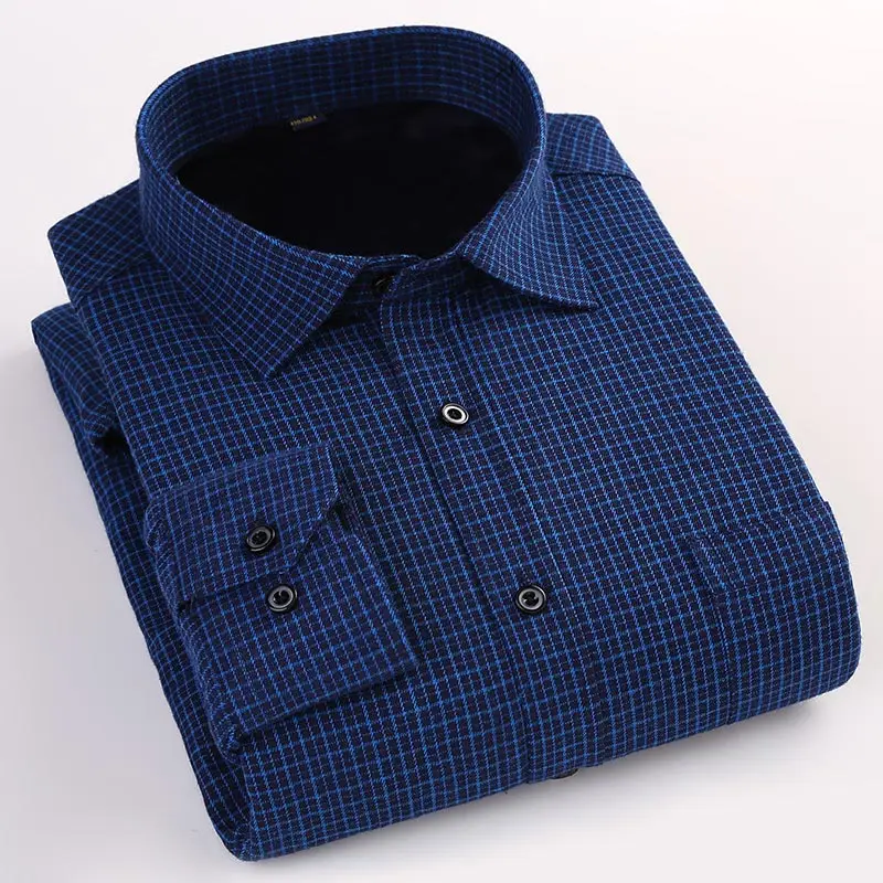 

GREVOL Winter Warm Smart Casual Plaid Velvet Shirt Brand Long Sleeves Shirts High Quality Men Striped Turn-down Collar Shirt PJ