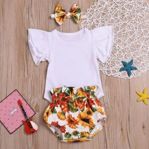 Летняя одежда для новорожденных девочек однотонный комбинезон с подсолнечником