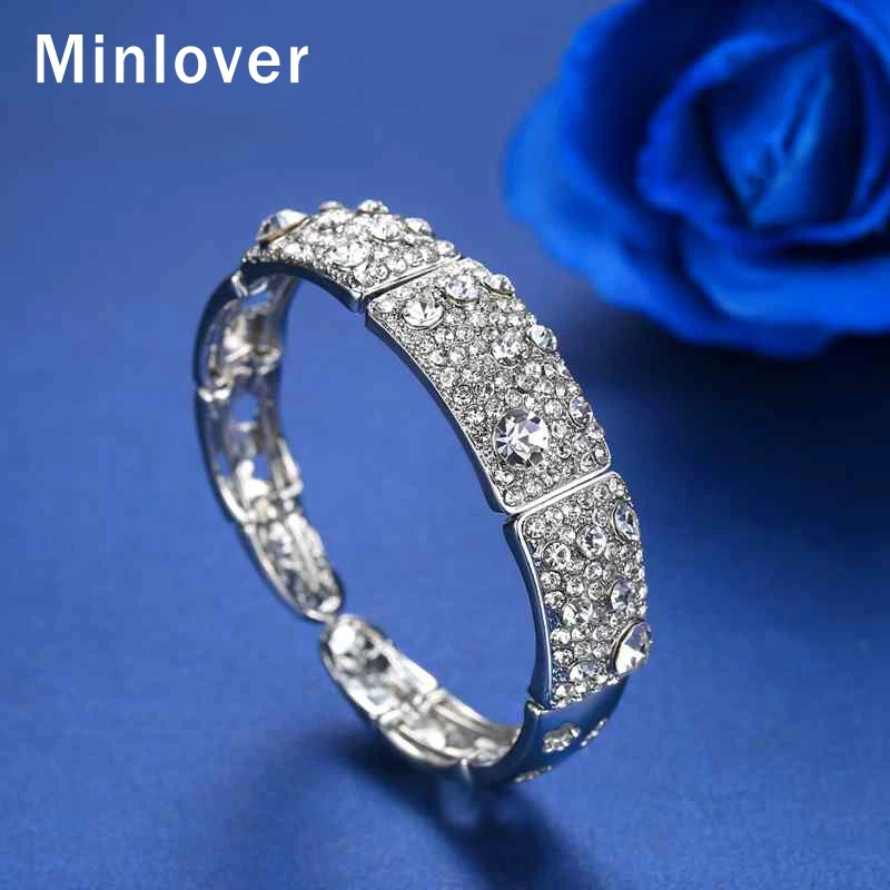 Minlover серебряный цвет кристалл круглые манжеты свадебные браслеты для женщин хрустальные Браслеты Ювелирные аксессуары MSL361