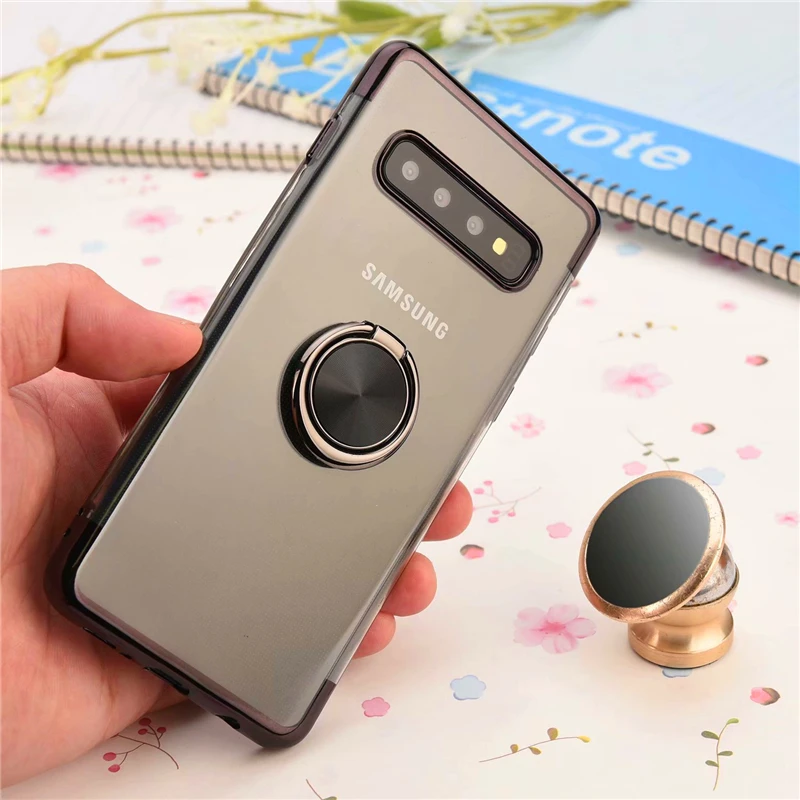 Роскошный прозрачный мягкий чехол для Samsung Galaxy S8 S9 S10 Plus Note 9 кольцевой кронштейн