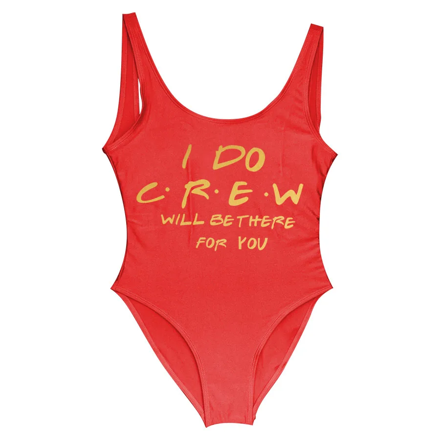 I DO Crew Red Золотой набивной невесты "I DO Crew" пляжная одежда невесты Цельный купальник Maillots de bain femmes боди подкладка бикини - Цвет: I DO Crew Red