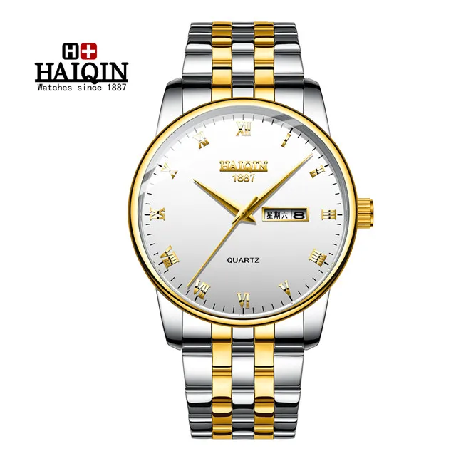 S-gold white Мужские роскошные брендовые наручные часы Повседневный Армейские Кварцевые Спортивные С кожаным ремешком - Цвет: S-gold white