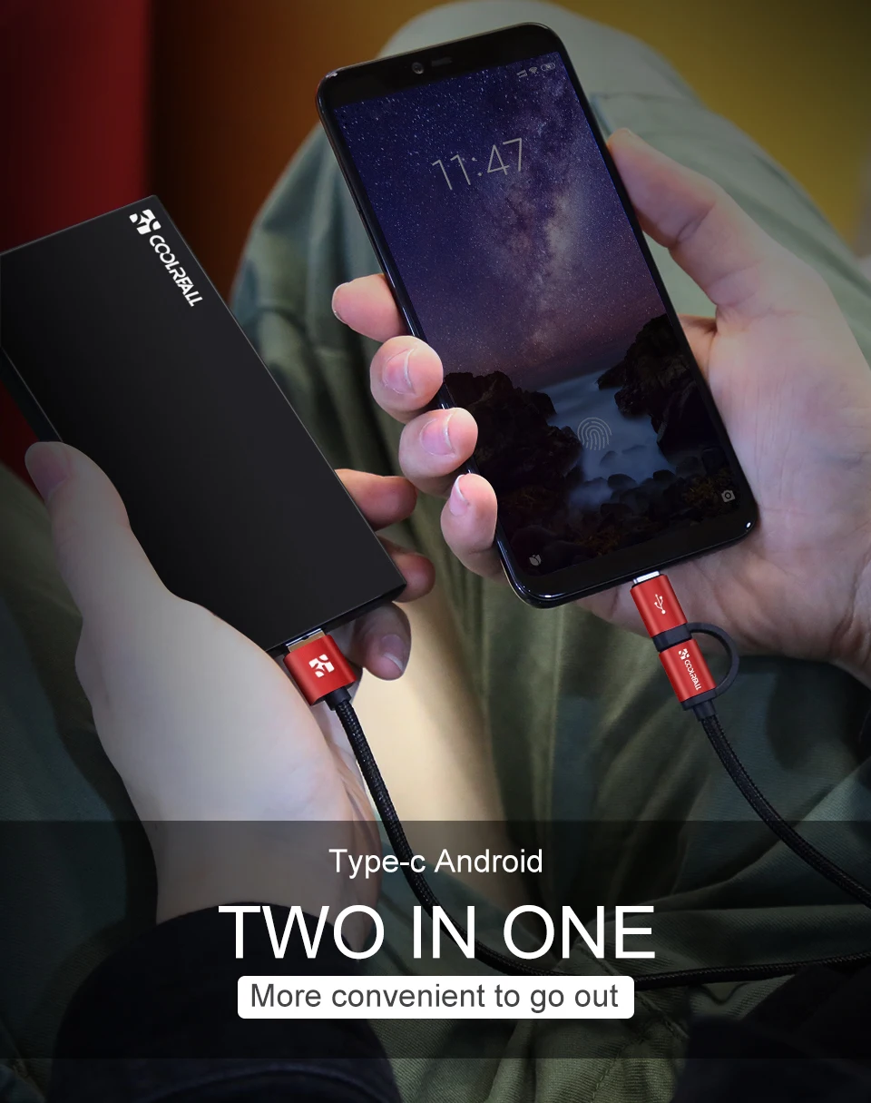 Coolreall 2.4A Micro USB кабель 2 в 1 usb type C Быстрая зарядка данных USB C зарядное устройство кабель для samsung Xiaomi Oneplus huawei P9