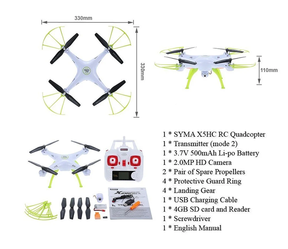 Дрон SYMA X5HC с дистанционным управлением с камерой 2MP HD Авто парящий Безголовый режим RC вертолет Квадрокоптер игрушка