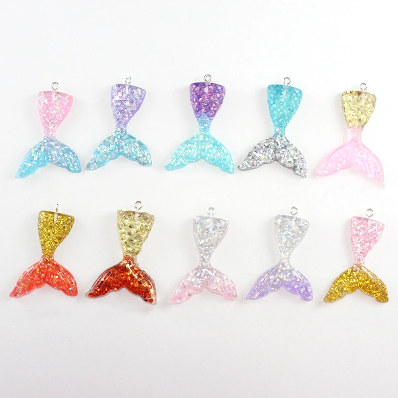 10 шт. блеск хвост русалки кулон из смолы интимные аксессуары DIY Серьги jewel украшения материал плоской задней плоское украшение из смолы Craft поставки