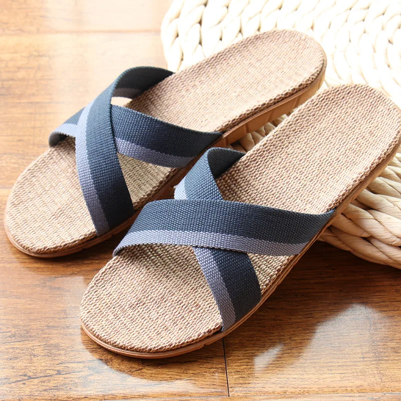 Летние домашние тапочки унисекс женские льняные дышащие Нескользящие на плоской
