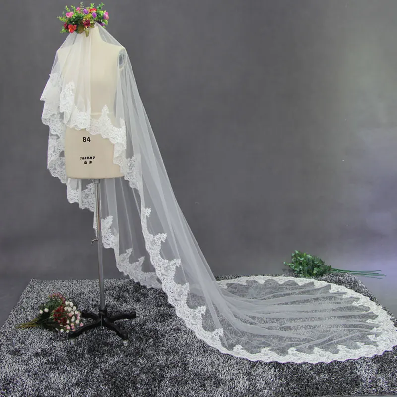 Роскошная Однослойная белая Фата для невесты цвета слоновой кости с кружевными