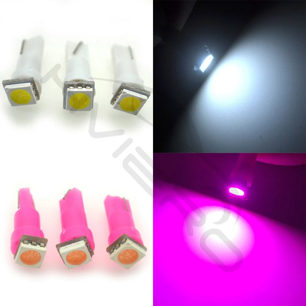 20X T5 5050 1SMD Клин светодиодный Белый красные, синие, зеленый, желтый, розовый, авто Интерьер светильник Светодиодная лампа для приборной панели боковая лампа AC/DC 12V