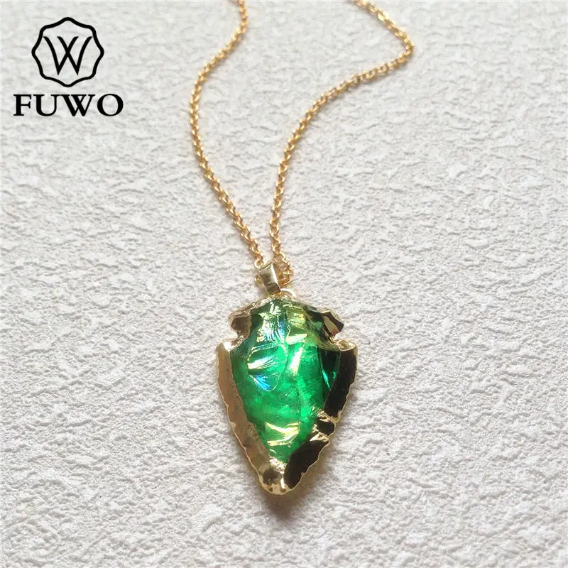Ожерелье FUWO с резным кварцевым кристаллом Aura наконечник стрелы ожерелье из