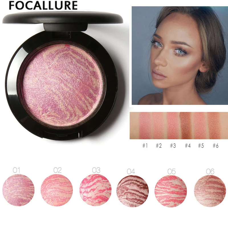 Focallure натуральные запеченные лица пресованные румяна порошок 6 видов цветов
